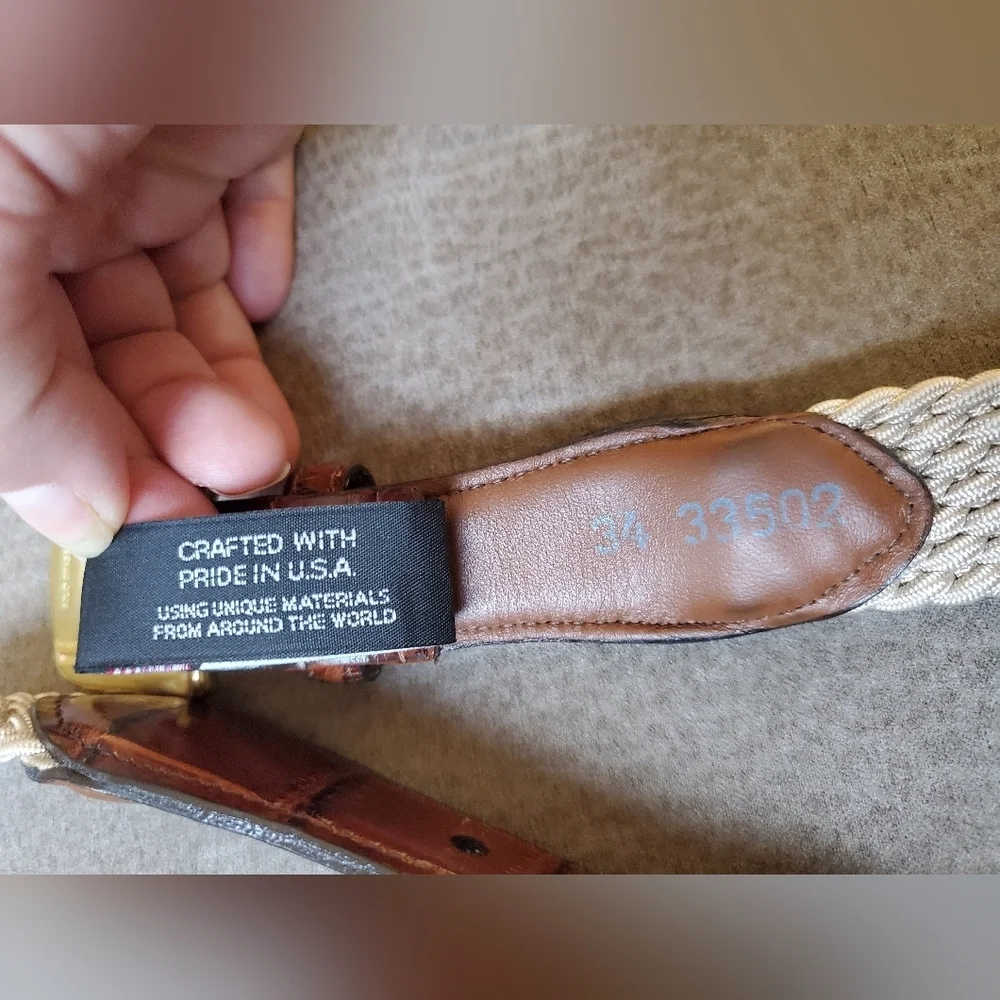 Brighton Elastic Cord w/ Croco Belt croco-embossed leather In Beige Size 34